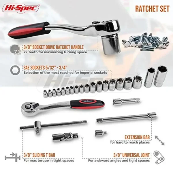 67-Piece SAE Mechanics Tool Kit for Car, Motorcycle and RV Repairs - Image 3