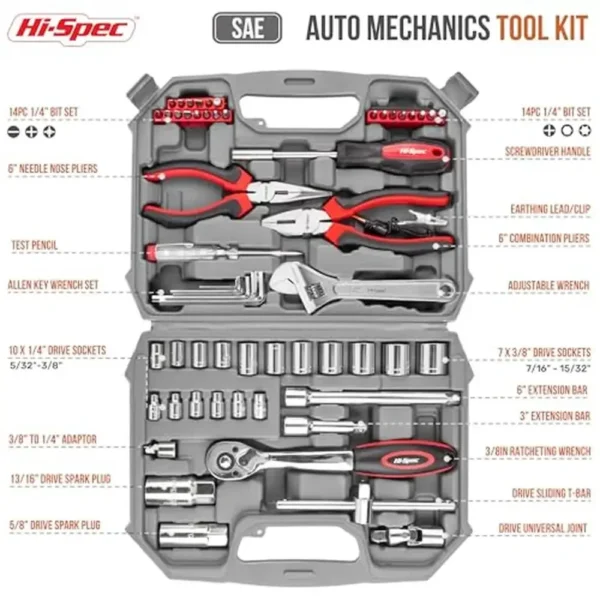 67-Piece SAE Mechanics Tool Kit for Car, Motorcycle and RV Repairs - Image 2