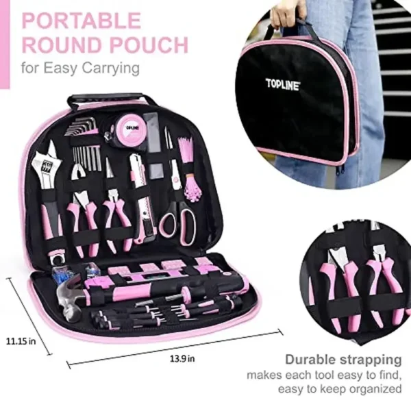 208-Piece Pink Tool Kit for Women - Home DIY Project Set with Pouch - Image 5