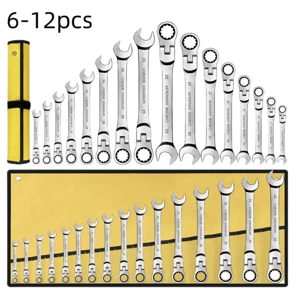 Flex Head Ratcheting Combination Wrench Set - 6-22mm Metric Spanners