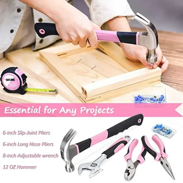 208-Piece Pink Tool Kit for Women - Home DIY Project Set with Pouch - Image 4
