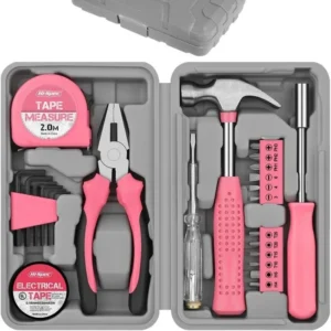 24-Piece Pink DIY Tool Kit for Women - Compact Household Tool Set