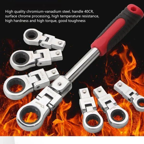 9-Piece Flexible Offset Wrench Set with Replaceable Torx Head Bits
