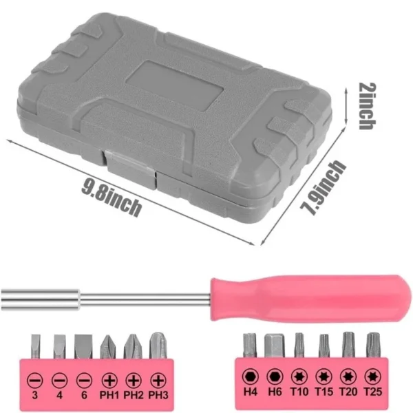 24-Piece Pink DIY Tool Kit for Women - Compact Household Tool Set - Image 3